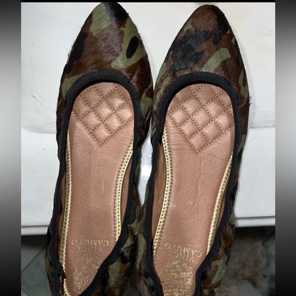 Vince Camuto Olive Green and Brown Camo Ballet Flats